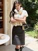 Korean Casual Gray Wool Tweed Half-Skirt for Women - Soft, Mid-Length with Back Slit, Perfect for Autumn and Winter.