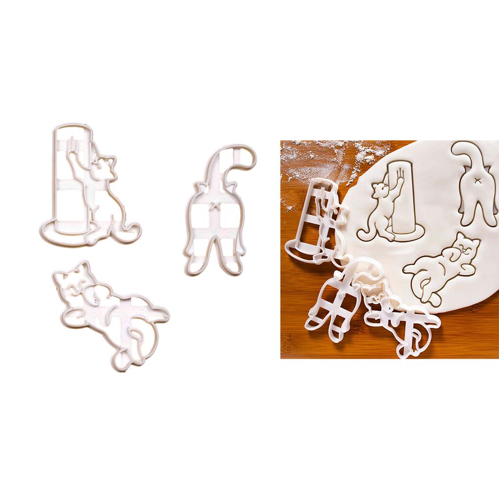 3Pcs Cartoon Cat Cookie Cutters Cartoon Pressable Biscuit Mold Holiday Biscuit Fondant Cookie Stamps Party Supplies