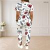 Women Plus Size Printed Round Neck Short Sleeve Top Drawstring Pocket Cuffed Pants Two Piece Set