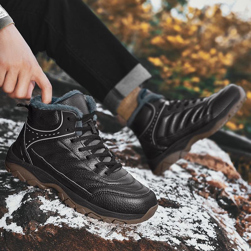 Fashion Leather Men Ankle Boots lace up Platform Walking plush warm snow Boots Design Soft Leather Office winter Boots men big size 48