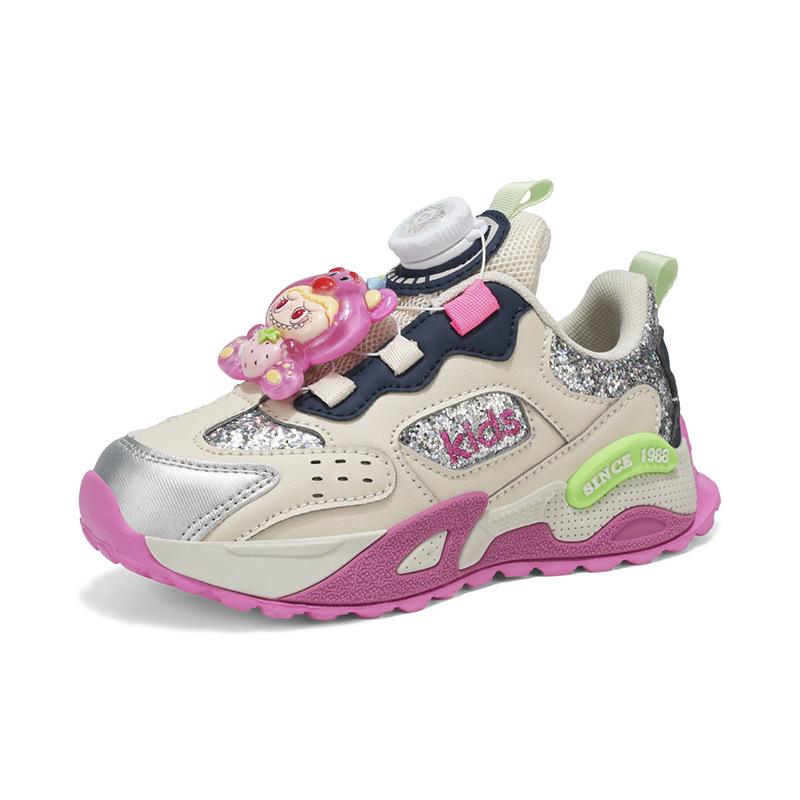 

Girls Pearl Sequin Leather Running Shoes - Autumn 2025 Rotating Buckle Casual Style Size 30 - 19.1 cm