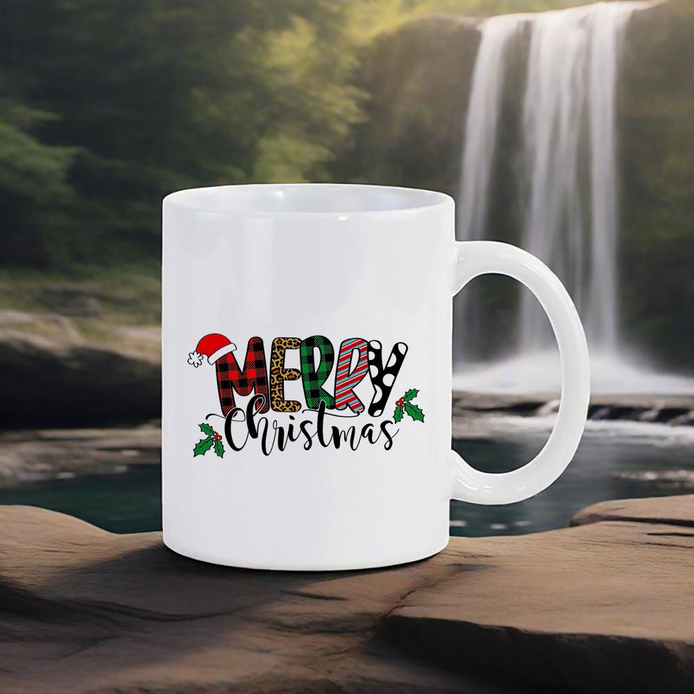 Coffee Mug Handwriting Merry Christmas Ceramic Mug Xmas Colors Love Water Cup For Milk Juice Cola Lovely Festive Gift Funny Cups