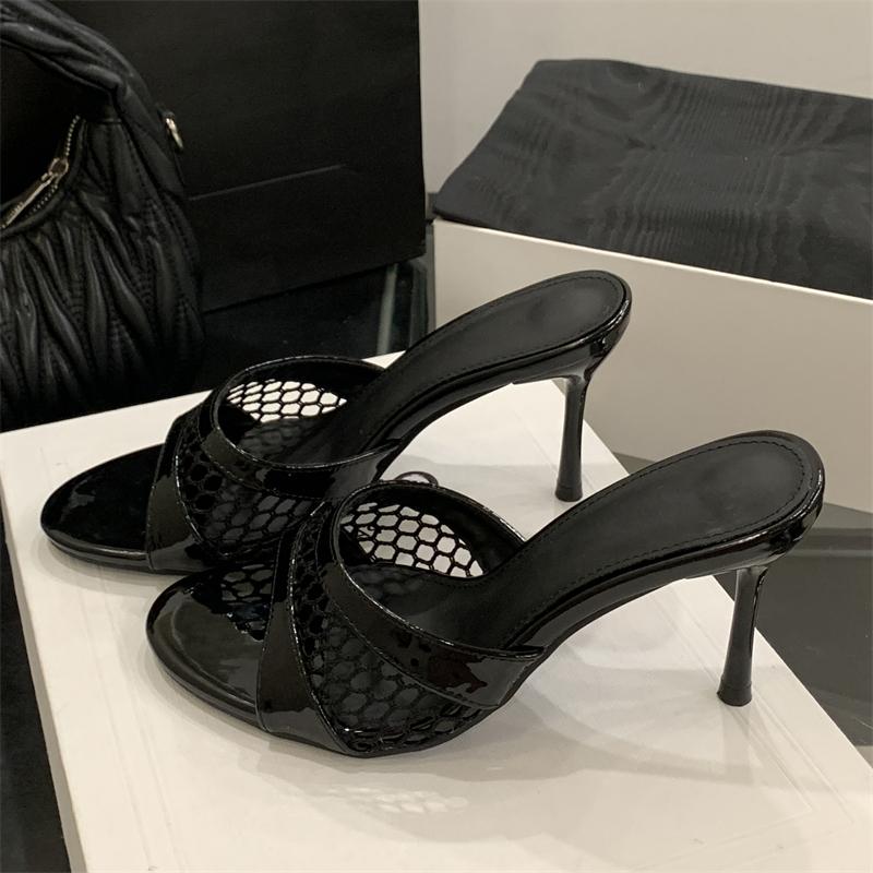 

Летняя мода сетчатые женские тапочки элегантные стриптизерши тонкие низкие каблуки пляжные женские мюли шлепанцы обувь zapatos de mujer 35 чёрный