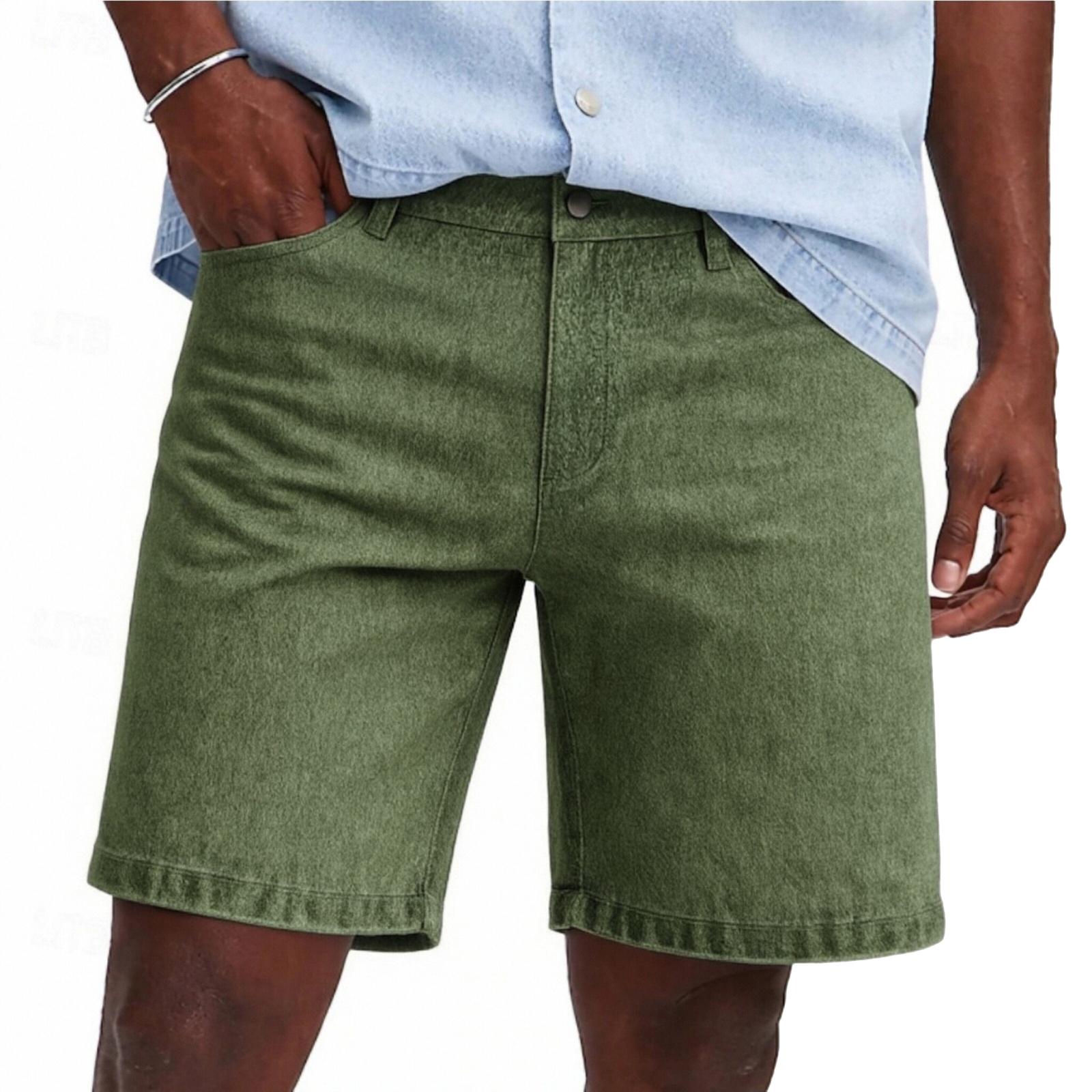 

Men s Casual And Fashionable Distressed Washed Denim Shorts For Men - Loose And Straight Fit Shorts L армия зеленый