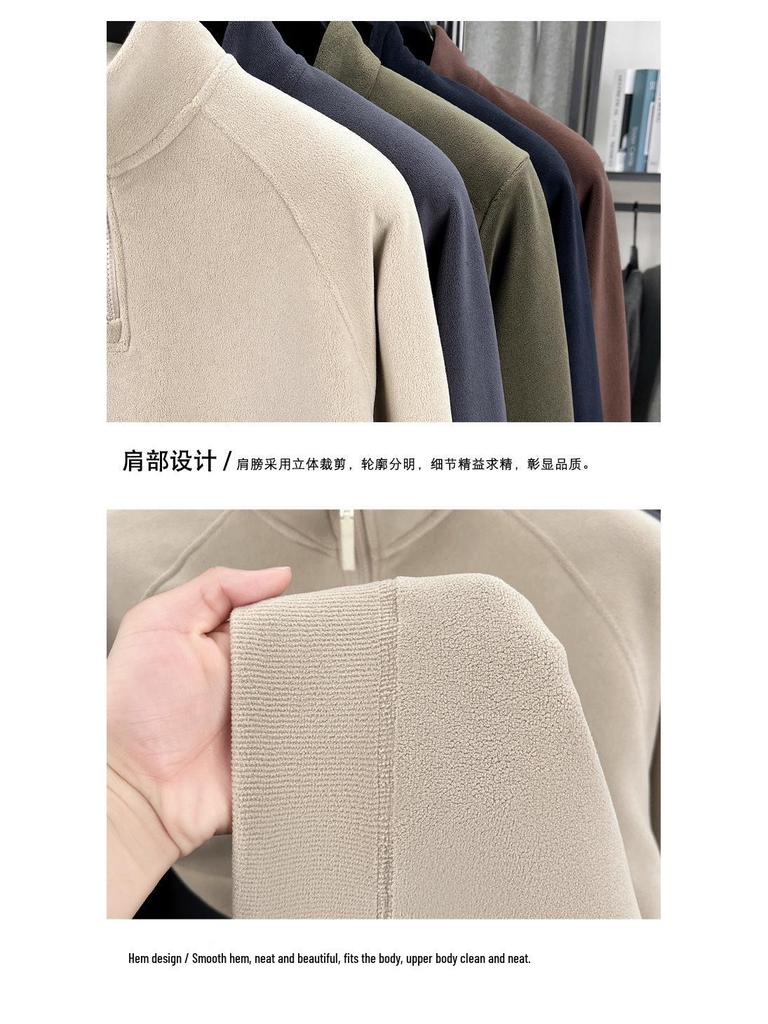 Herrvinterhuvtröja med ståkrage, fleece, halv dragkedja, kraftig