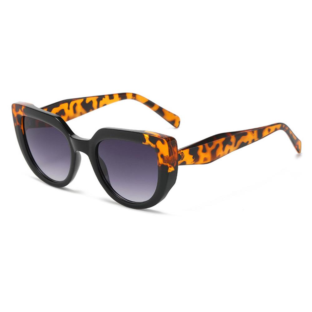 Retro Fashion Leopard Print Gradient Cat Eye Women Sunglasses  Color Block Mirror Frame Men Casual Travel Shades Eyewear Uv400