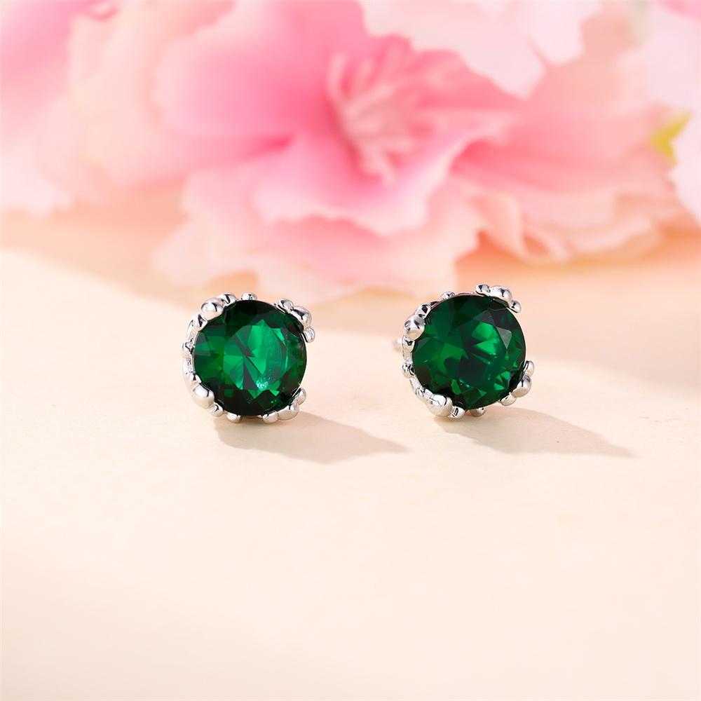 

Cute Female Green Round Zircon Stone Stud Earrings Unique Silver Color Wedding Jewelry For Women зелений