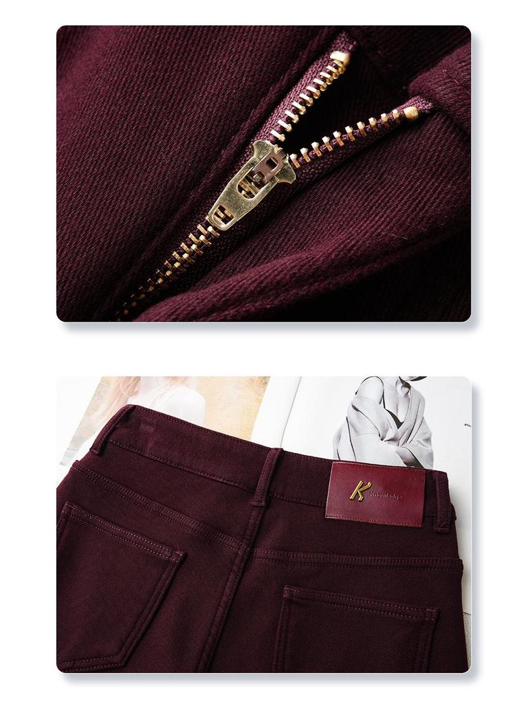 Ancola Women's 2024 Red Velvet Slim-Fit Straight-Leg Petite Wide-Leg Winter Jeans