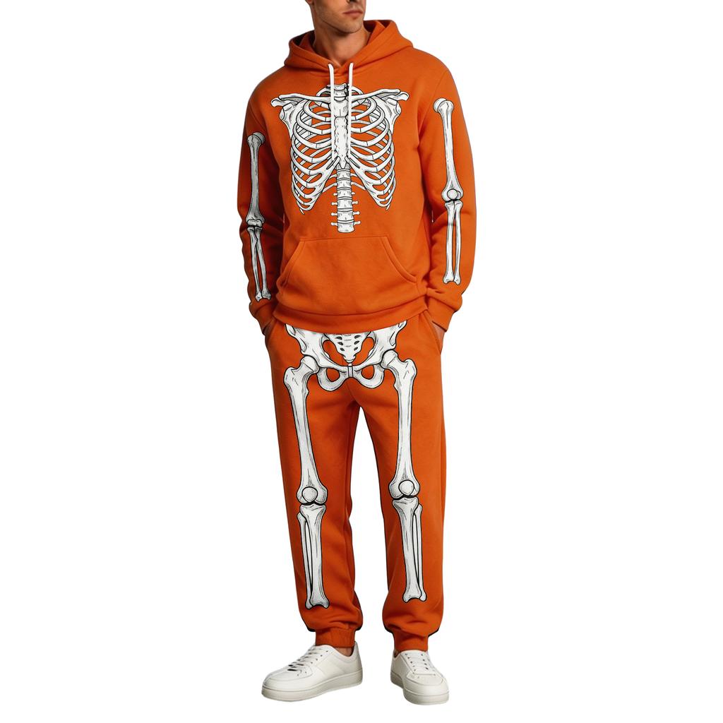 Men's Funny Skeleton Hoodie Halloween Costume Set with Long Sleeve Pullover and Pants