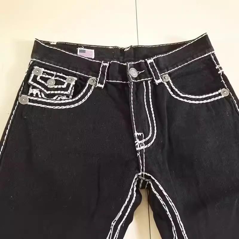 Mens Relaxed Fit Straight Leg Denim Jeans - Black Cotton Washed Slim Stretch Trousers Casual Wear