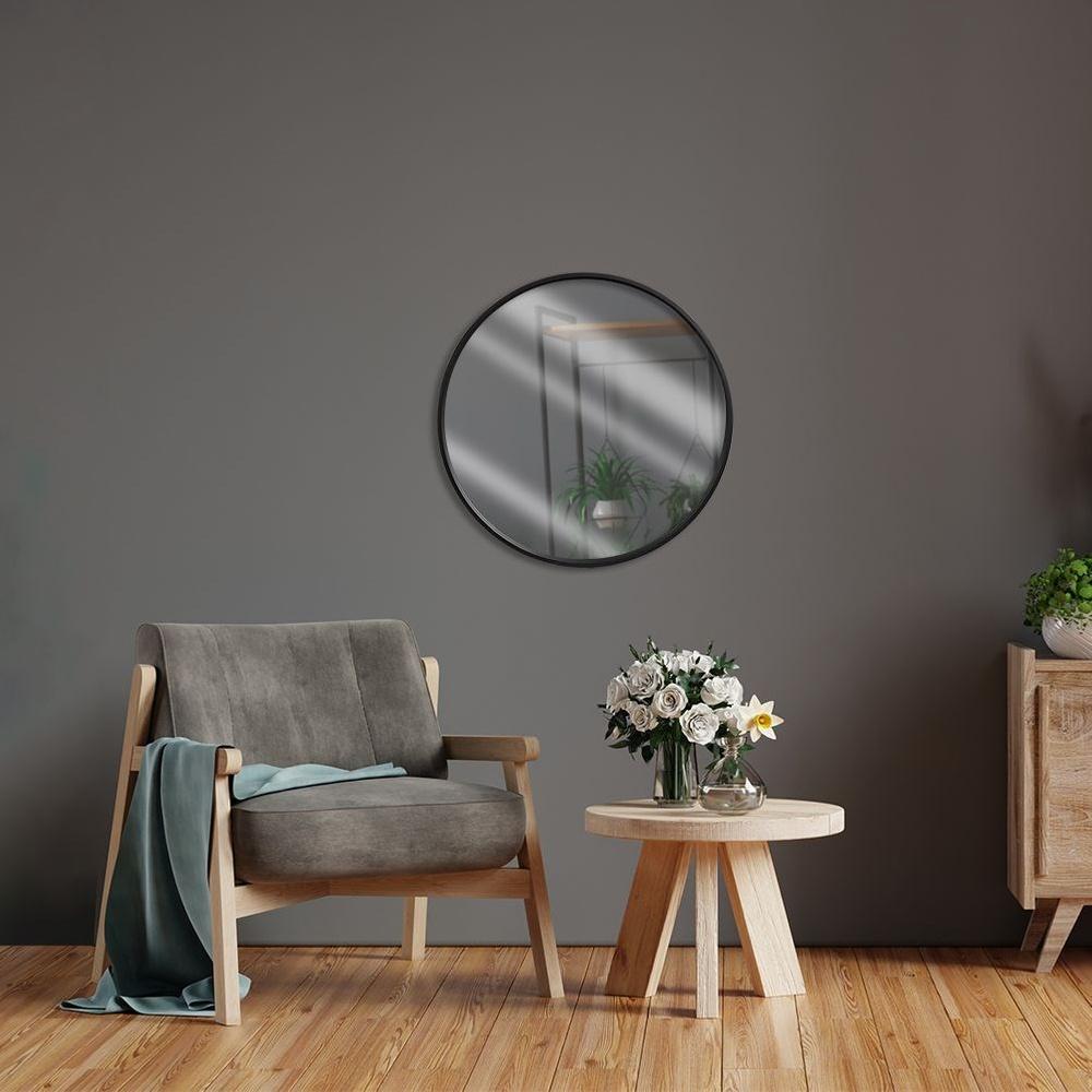 Wooden wall mirror, black, round, 50 cm
