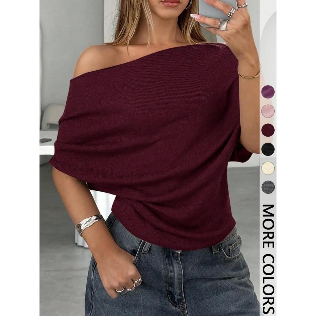 Summer New Women's T-shirt, Sexy Slim One Shoulder Bat Sleeve Top for Foreign Trade
