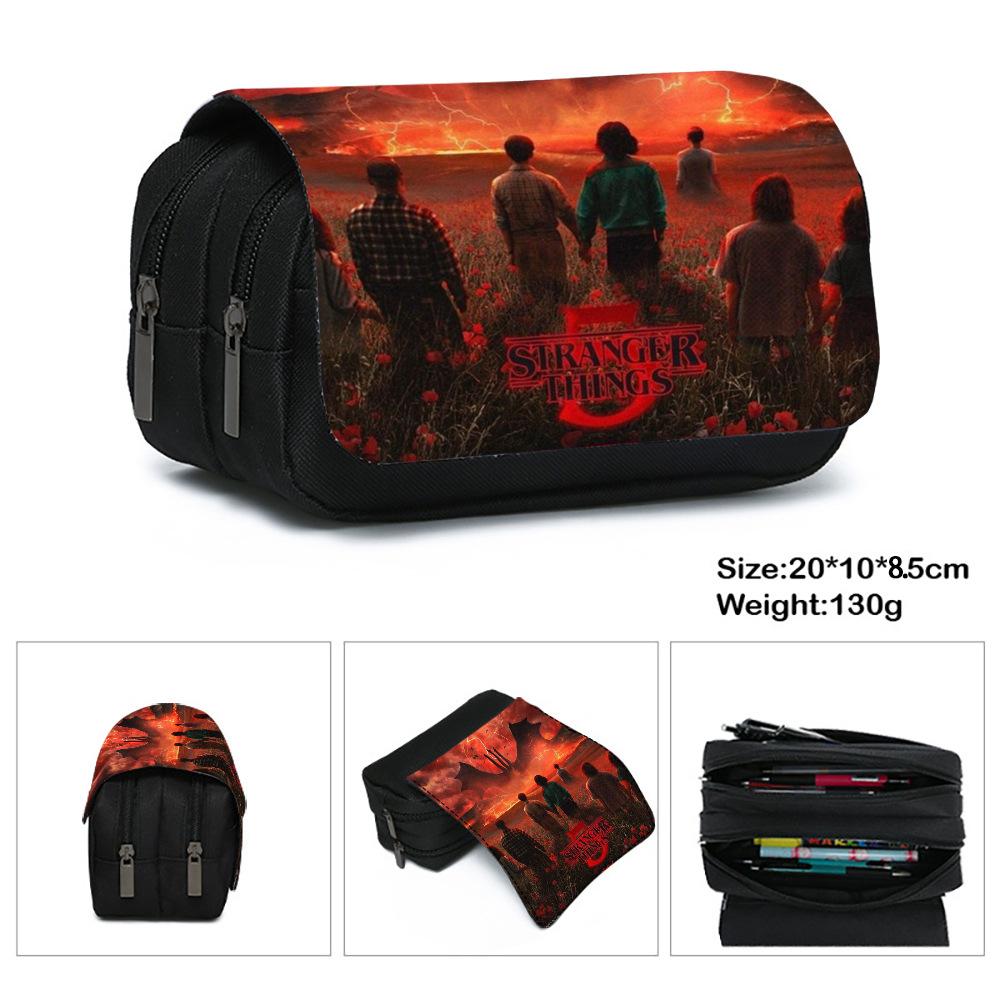 Stranger Things 5 Pencil Case, Large Capacity Multi-Layer Storage, Wear-Resistant Oxford Cloth Student Stationery Bag