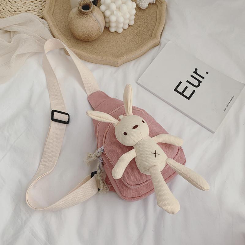 Adorable Cartoon Rabbit Waist Bag For Kids Stylish Trendy Canvas Crossbody Bag