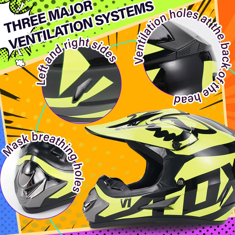 Motocross Helmet DOT Certified - Adult Off-Road Motorcycle Helmet with Goggles & Gloves Set, Full Face Protective Gear for MX AT