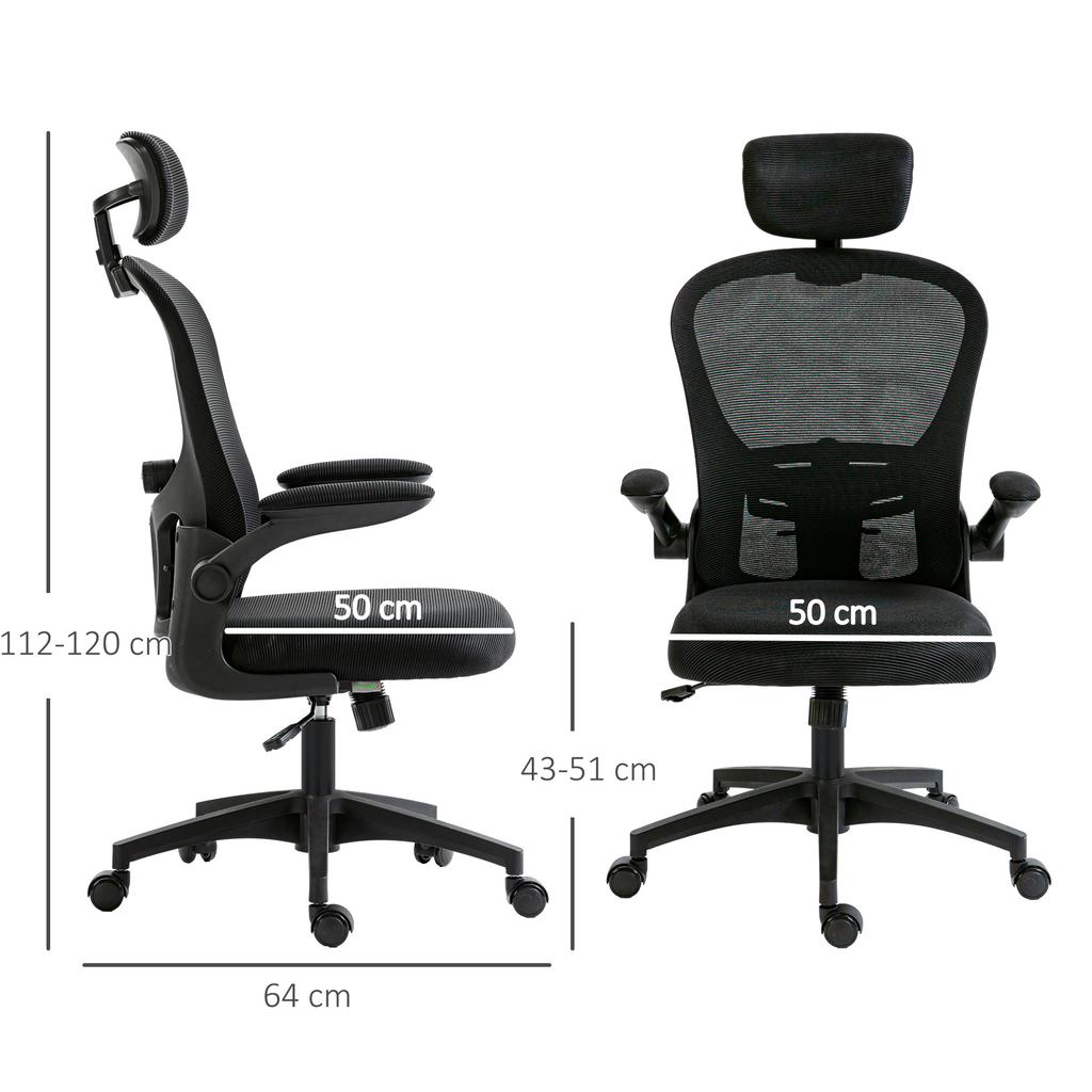 Multi-Adjustable Office Chair, with Lumbar Support, Headrest and Mesh Back - Black