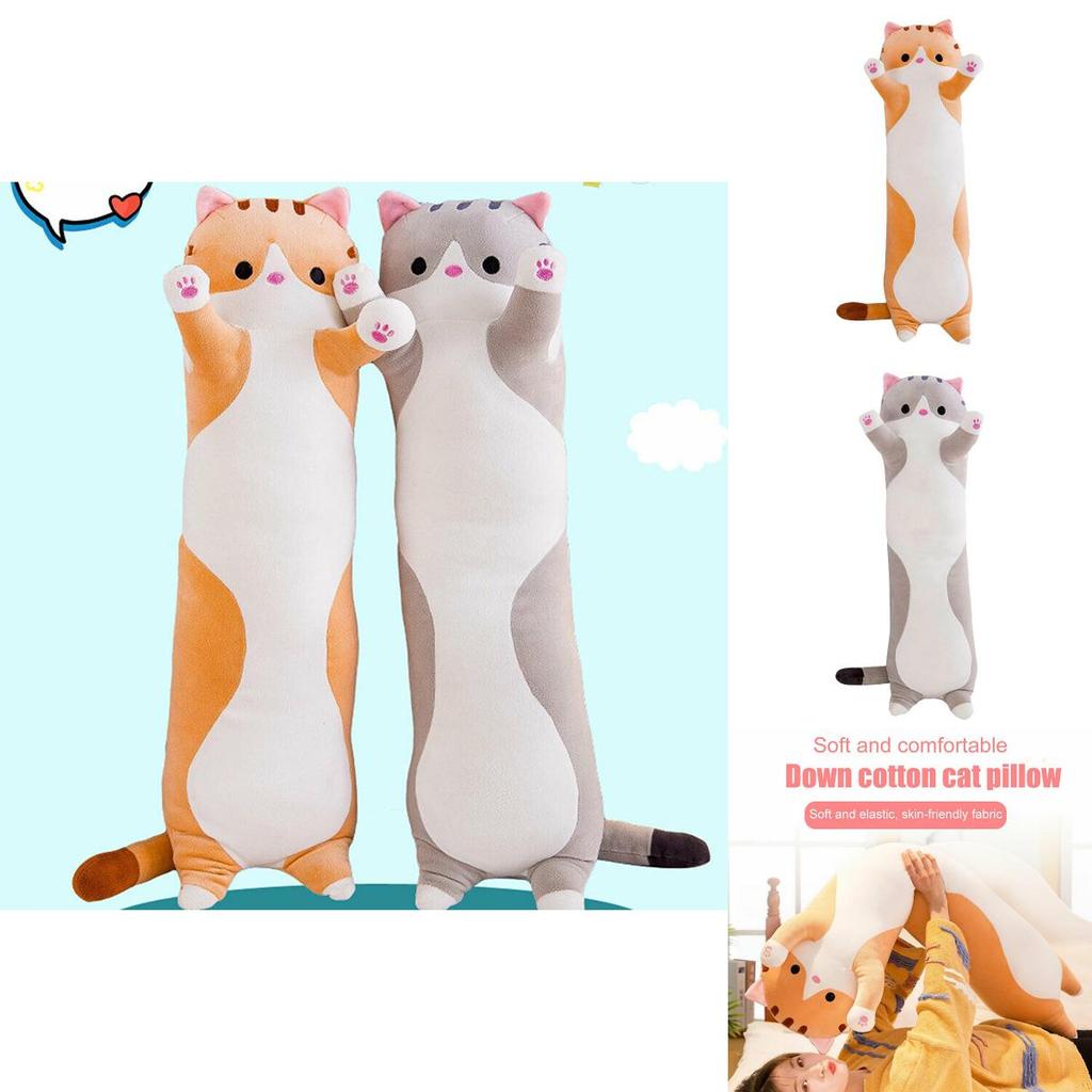 Adorable Long Cat Plush Toy Soft Stuffed Kitten Pillow Perfect For Kids Sleeping Comfort