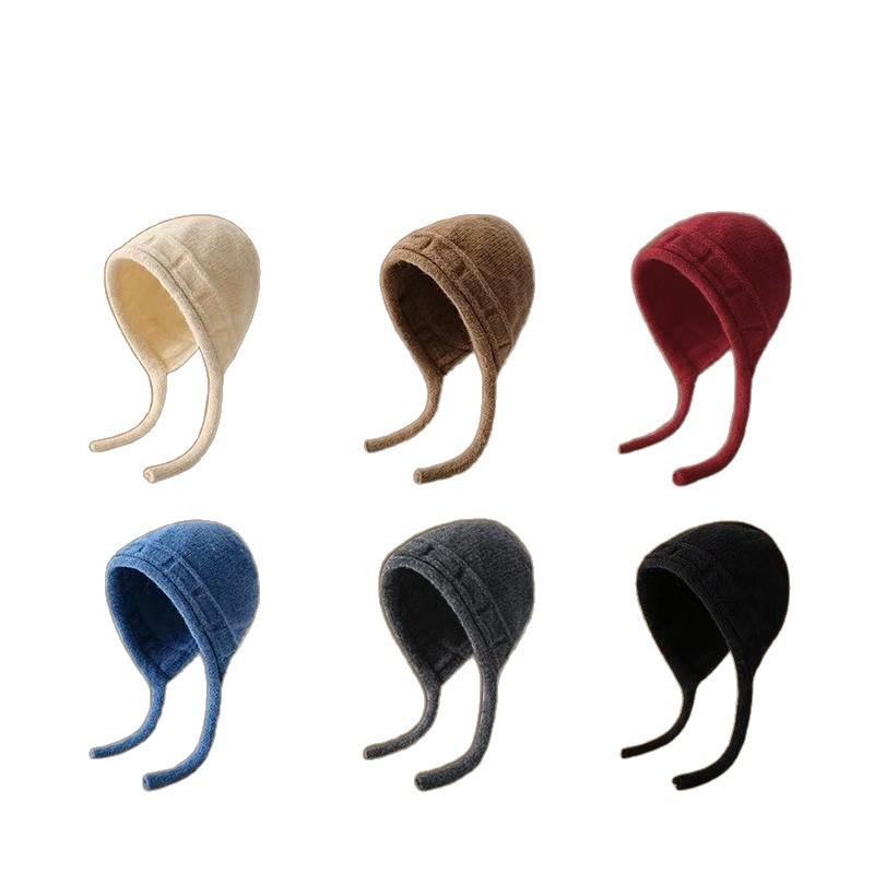 Autumn and winter new straps, ear protectors, knitted hats, women's warm bag head, cold hat, big head circumference, small wool hat