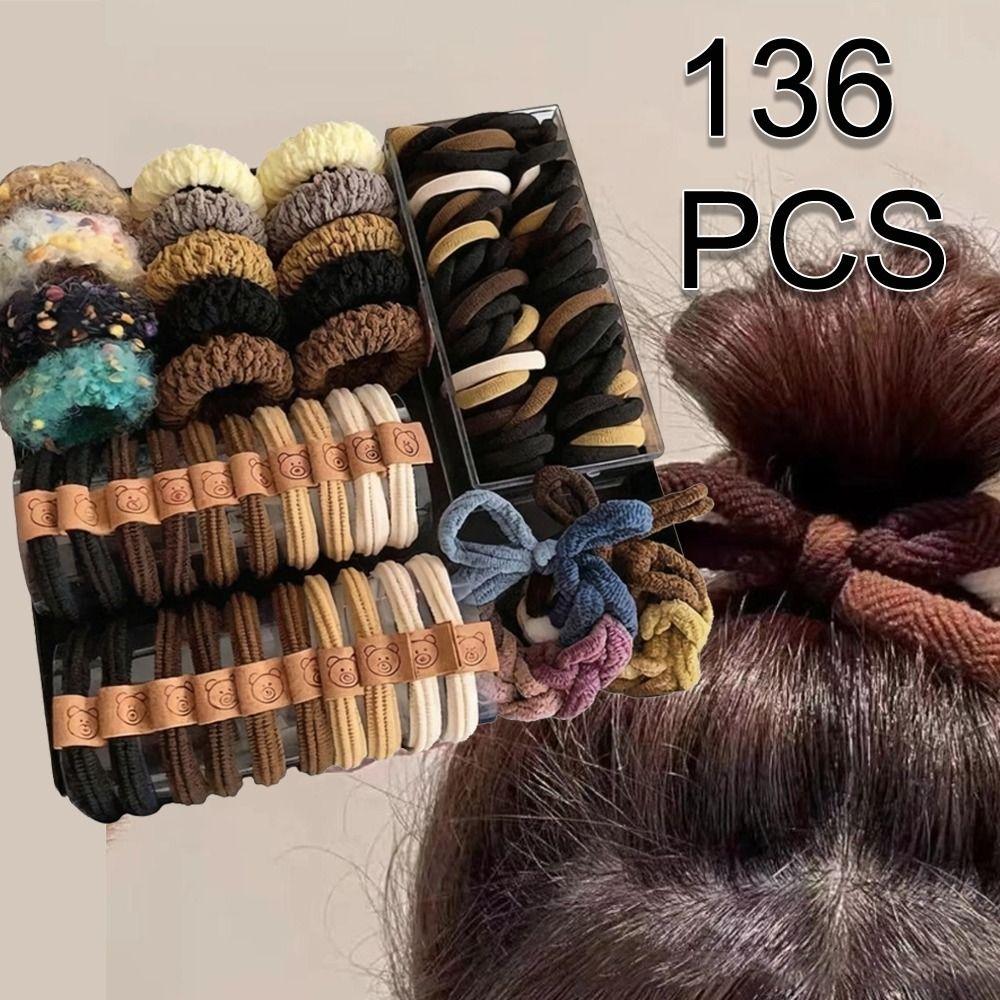 136Pcs High Elastic Fabric Hair Scrunchies Sweet Ponytail Holders for Women Girls