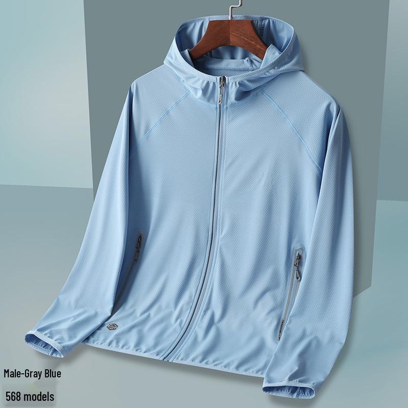 

Men s and Women s Ultra-Light Breathable Sun Protection Hoodie 3XL серый/синий