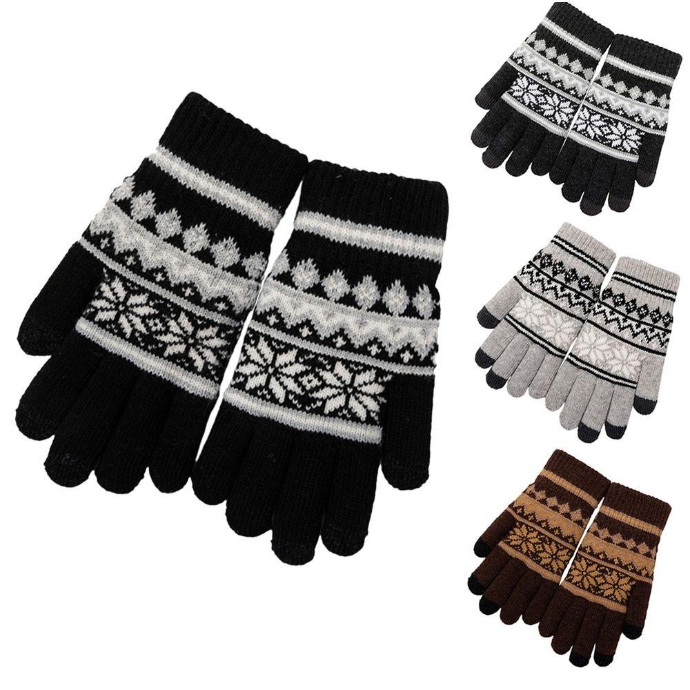 Winter Thick Warm Knitted Gloves Cold-proof Snowflake Pattern Winter Gloves Touchscreen Windproof Five Finger Gloves