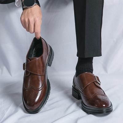 Modische Blocklederschuhe Frühling/Sommer Herren Businesskleid Schnalle Dicke Sohle Erhöhen Bequeme Runde Spitze Lederschuhe