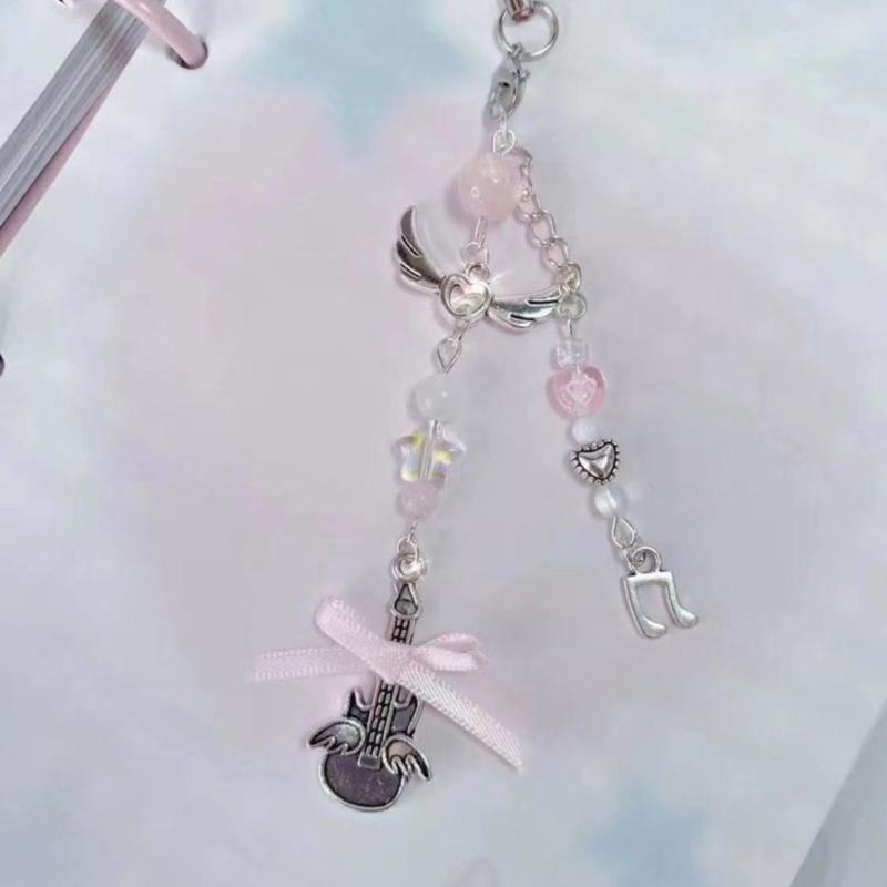 Handmade Bowknot Phone Chain Heart Pendant Keychain Rose Flower Charm Phone Lanyard Straps Acrylic Keyring Bag Ornament