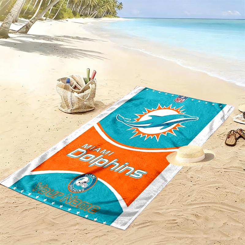 Custom NameNFL Dolphins Flag Beach Towel Soft Microfiber Summer Towel Quick Dry Absorbent Towel for Beach Swimming Pool Travel
