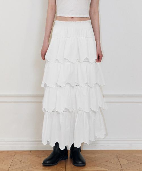 Lady Volume Cut Band Layered Ruffle Skirt (Ivory)