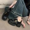 thick-soled thick-heeled small leather shoes for women's new versatile height-increasing women's shoes, single shoes, black women's models.