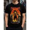 Męska Czarna Koszulka Z Krótkim Rękawem I Okrągłym Dekoltem Z Graficznym Nadrukiem Heavy Metal Z Wojownikiem I Płomieniem Dla Fanów Muzyki Rockowej Streetwear