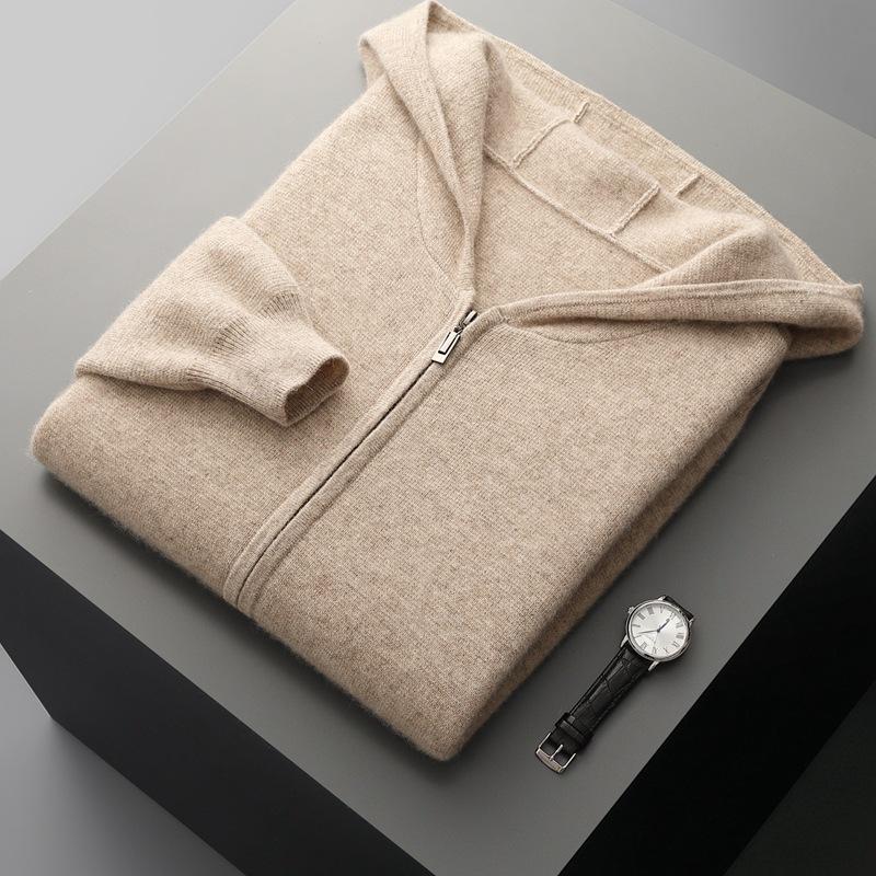 Autumn And Winter Cashmere Cardigan Men'S Thick Zipper Suit Hooded Casual Loose Sweater Knitted Sweater Jacket