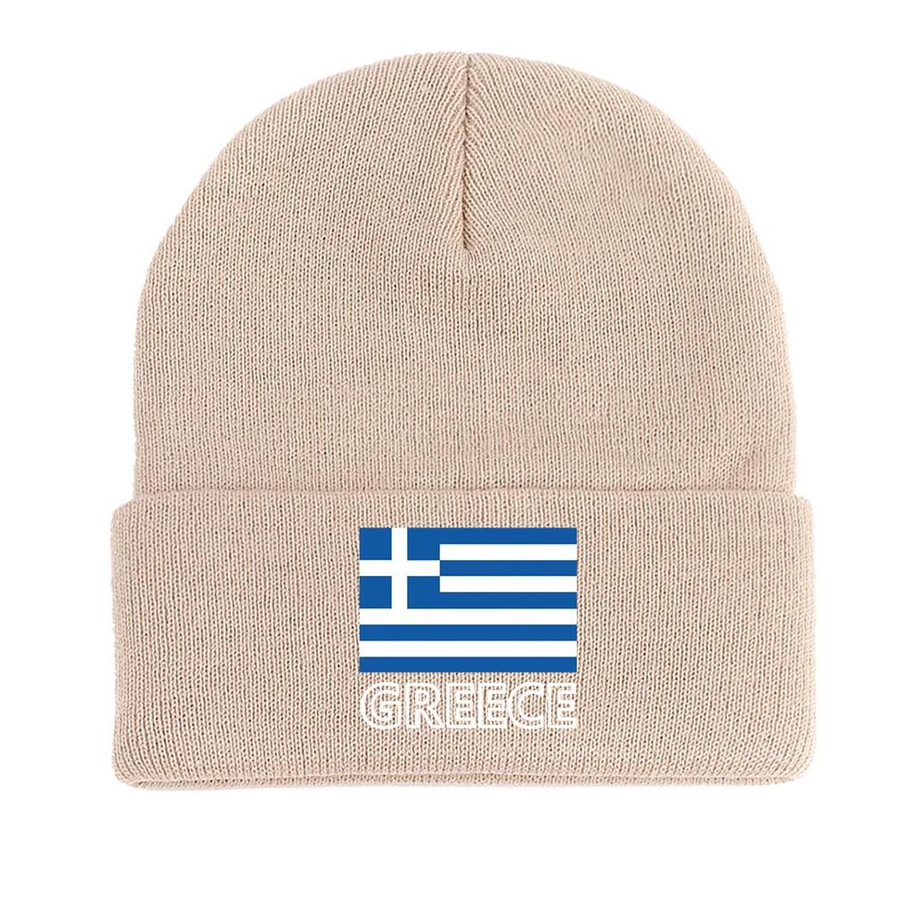 Flag of Greece Print Knitted Hat Beanie, Patriotic Skull Cap Candy Color Windproof Simple Bonnet Knit Cap Beanie