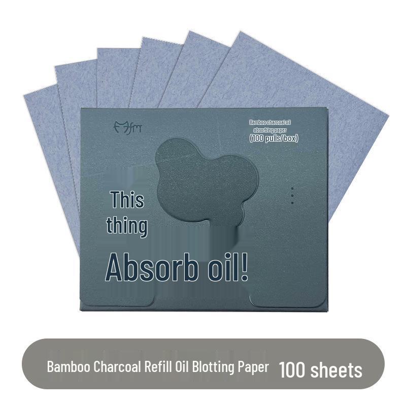 Портативная матирующая бумага для лица с пуховкой, зеркальным футляром, бамбуковым углем и ароматом для контроля жирного блеска кожи 100 sheets