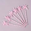 10pcs Pink Striped Bow Paper Straws, Disposable Drinking Straws for Birthday, Wedding, Baby Shower Party Decorations