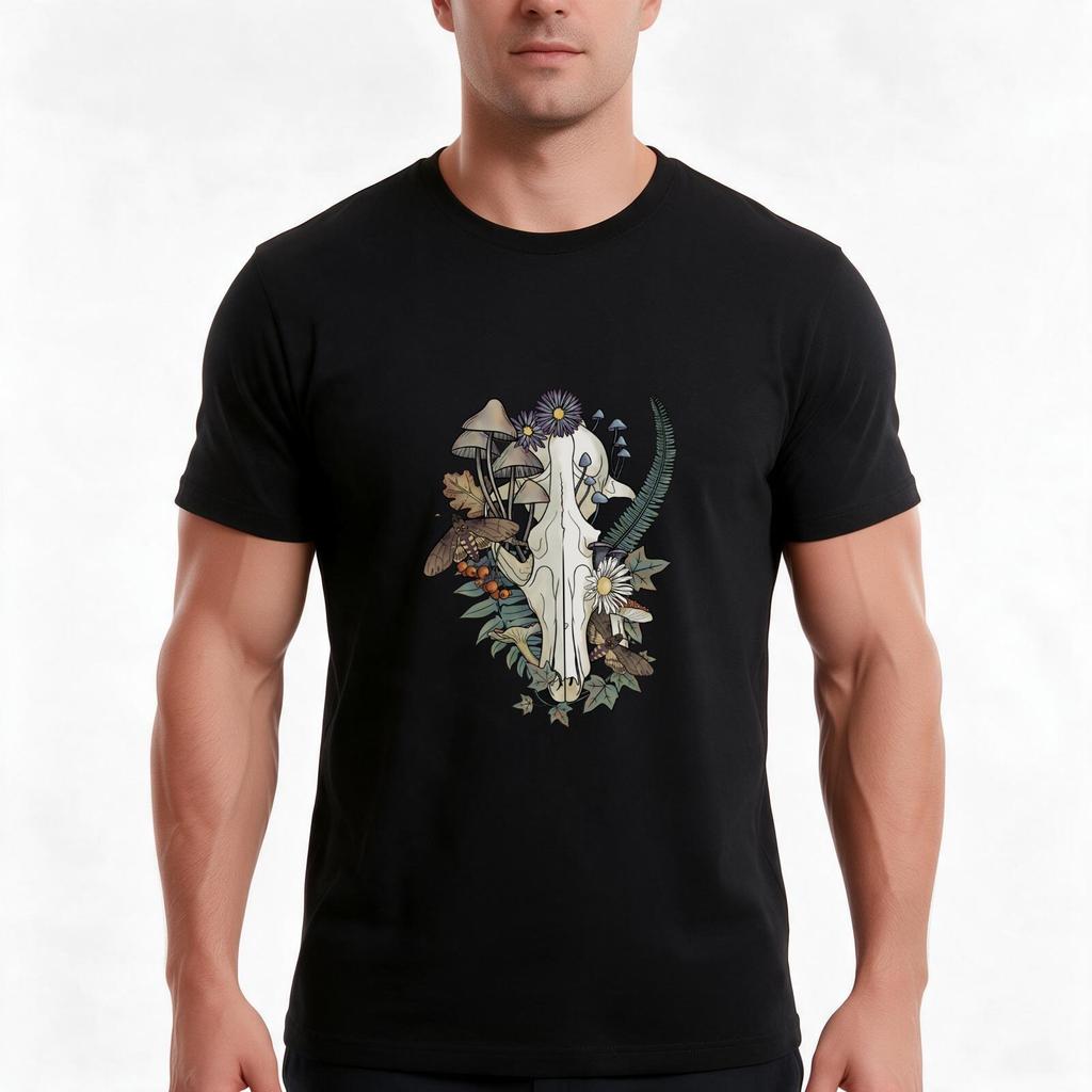 Autumnal Fox Skull Tshirt Summer Casual Cotton Tee Oversized Streetwear Tops Vintage Graphic Print Loose Fit Short Sleeve