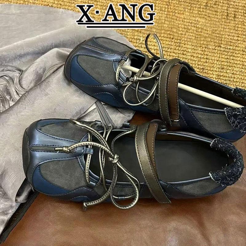 Sheepskin version~ Functional wind sports square head ballet shoes women's versatile cross belt Velcro shallow mouth Mary Jane single shoes