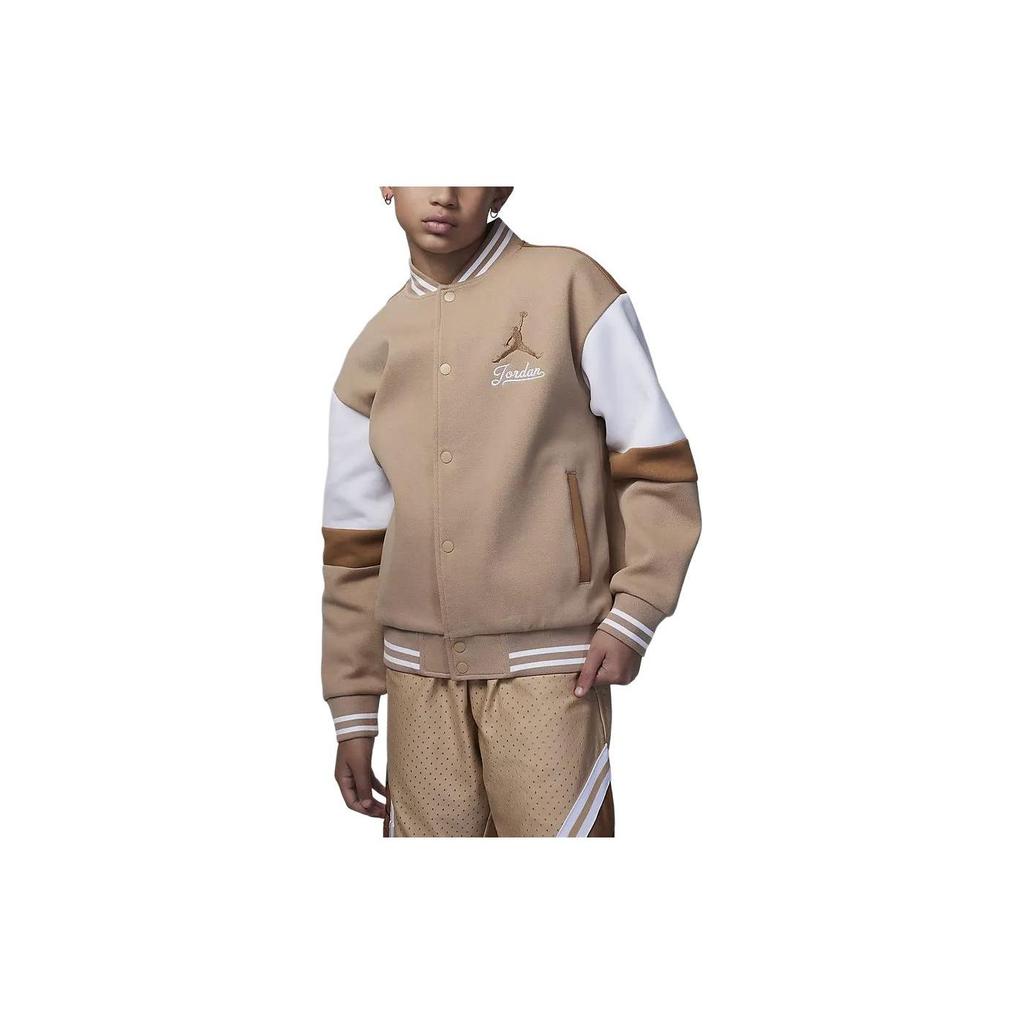 Jordan Color Block Logo Embroidered Casual Long Sleeve Kids Tops Khaki HF2449-200