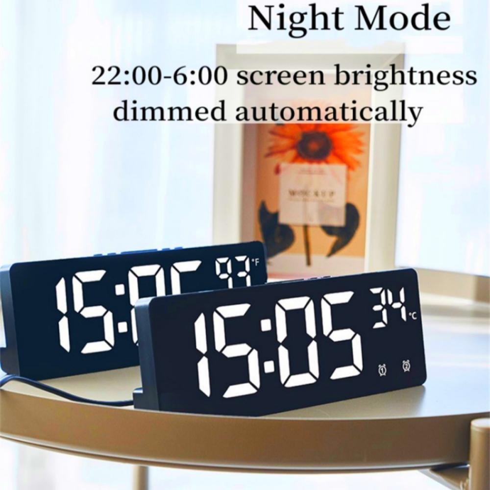 Voice Control Digital Alarm Clock Temperature Dual Alarm Snooze Desktop Table Clock Night Mode 12/24H LED Clock Watch2