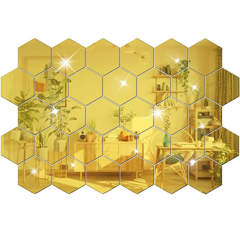 Three-Dimensional Hexagonal Acrylic Mirror Wall Stickers - DIY Home Decor, Self-Adhesive Wall Background (Model XN008)