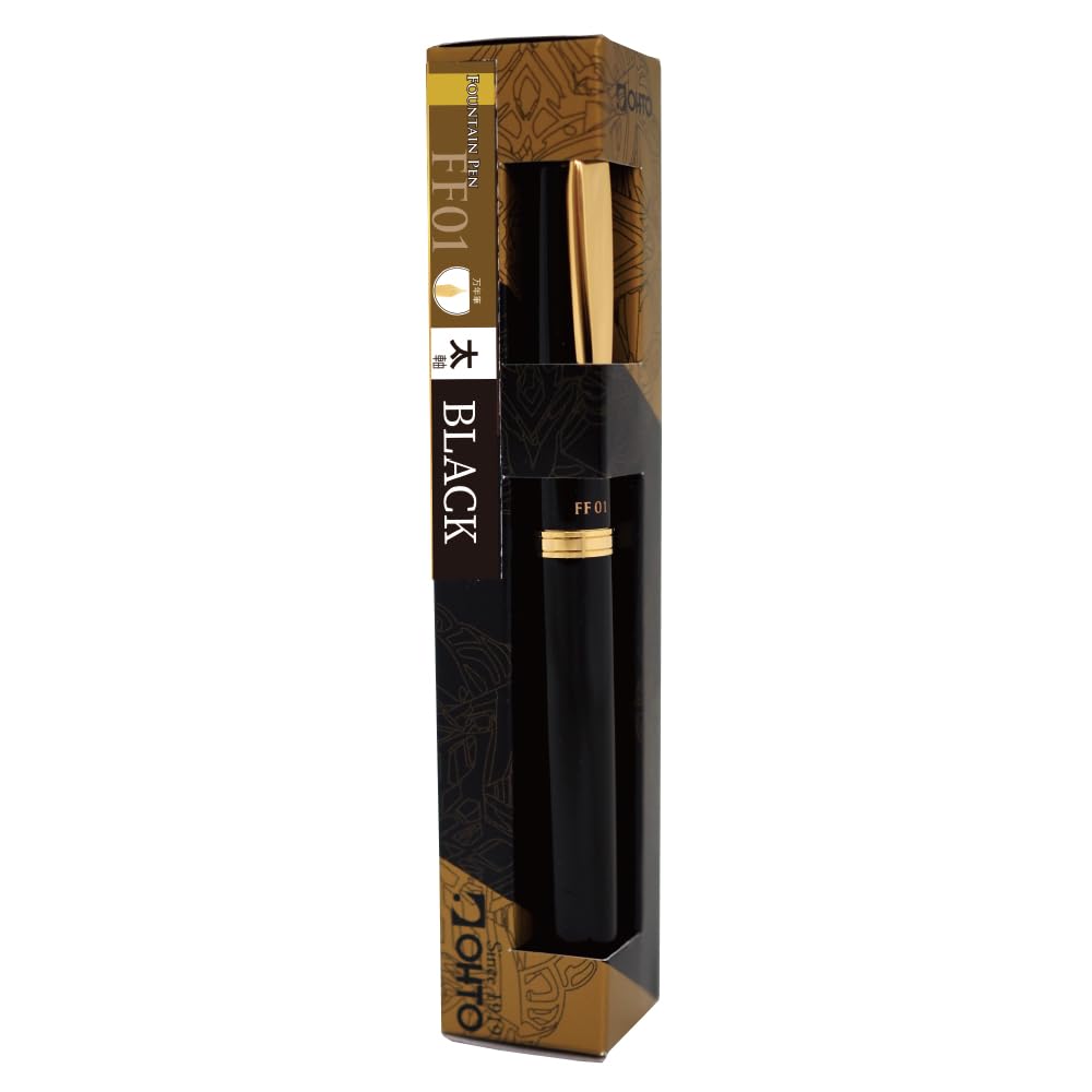Haute Fountain Pen, Gold Parts Model FF01G, Thick Barrel, Black, FF01-GBK