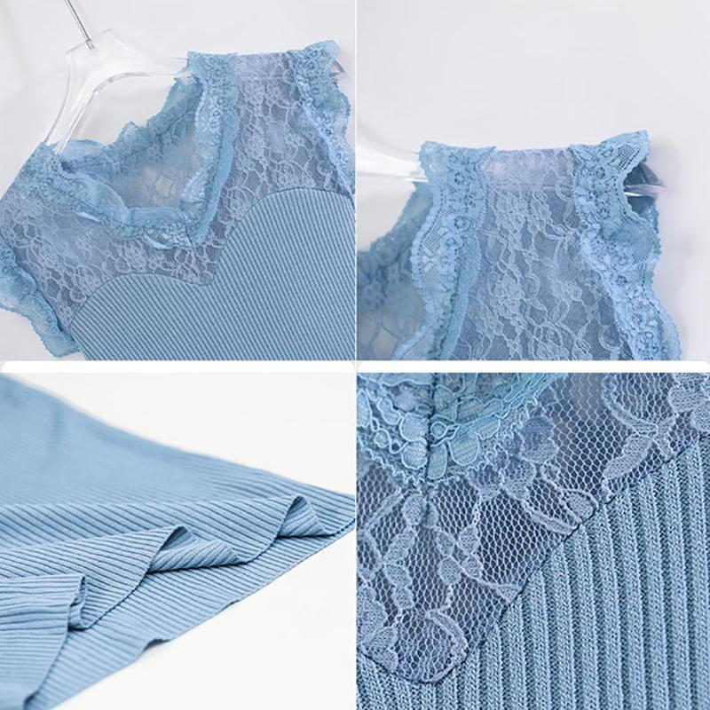 Summer V-neck Lace Stitching Pullover Sleeveless T-shirt Women's Ice Silk Vest Suspenders Slim Women's Knitted Bottoming Shirt