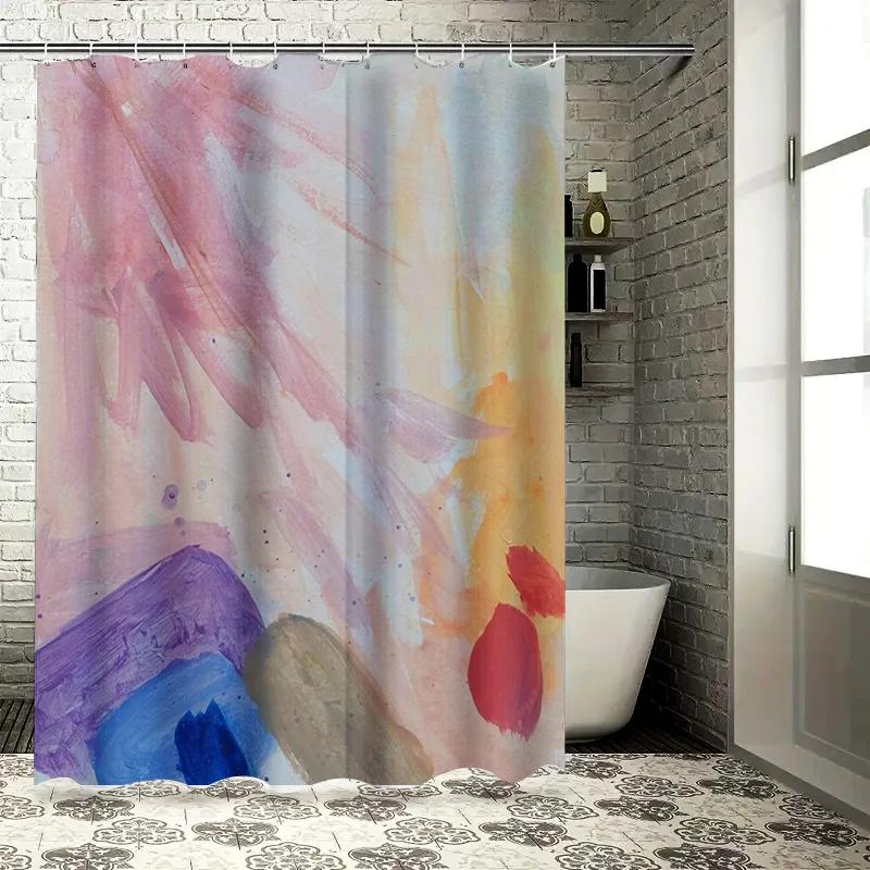 

Abstract Watercolor Shower Curtain Pink Orange Red Blue Purple Design For Bathroom Decorations 180Gsm Waterproof Fabric Metal Ho W60H190(CM)-1 Pcs