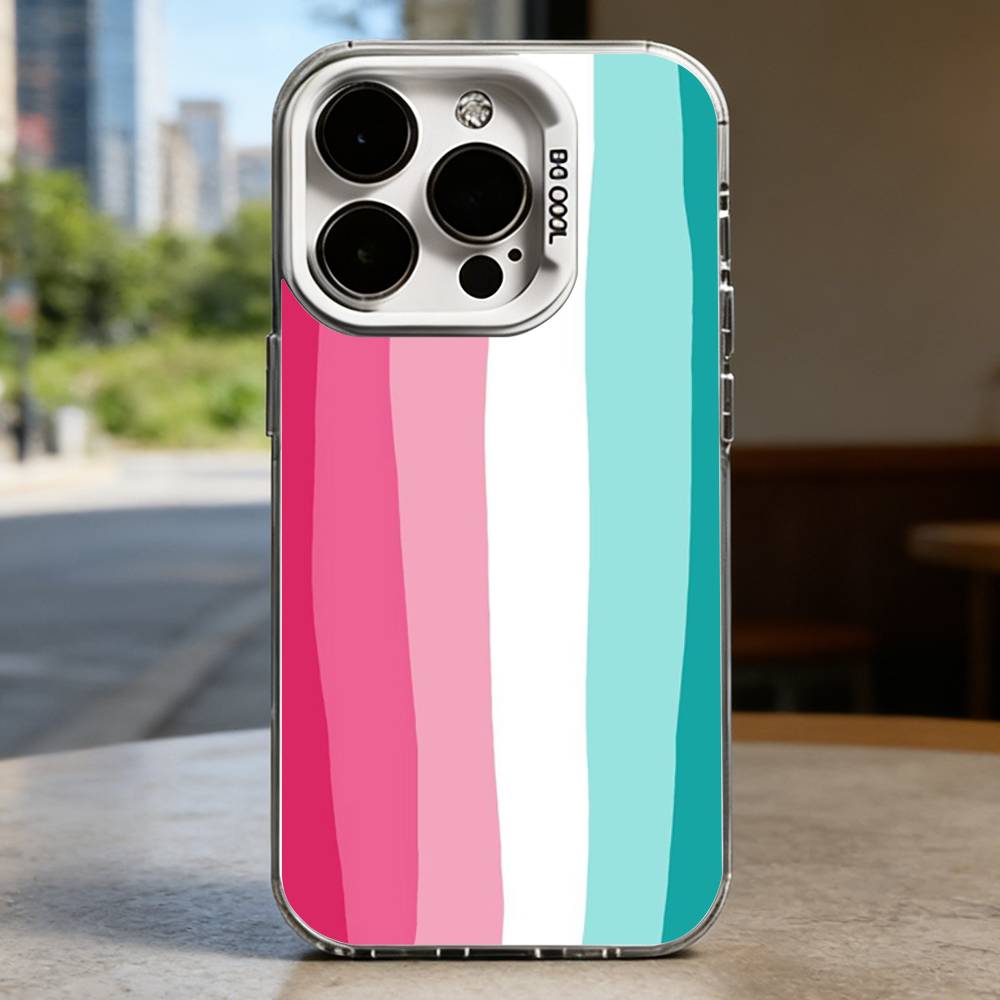 Colorful Striped Minimalist INS Couple Lichee White Shockproof Phone Case For iPhone 16,15,14,13,12,11,Pro,XS,Max,Plus,Mini,SE