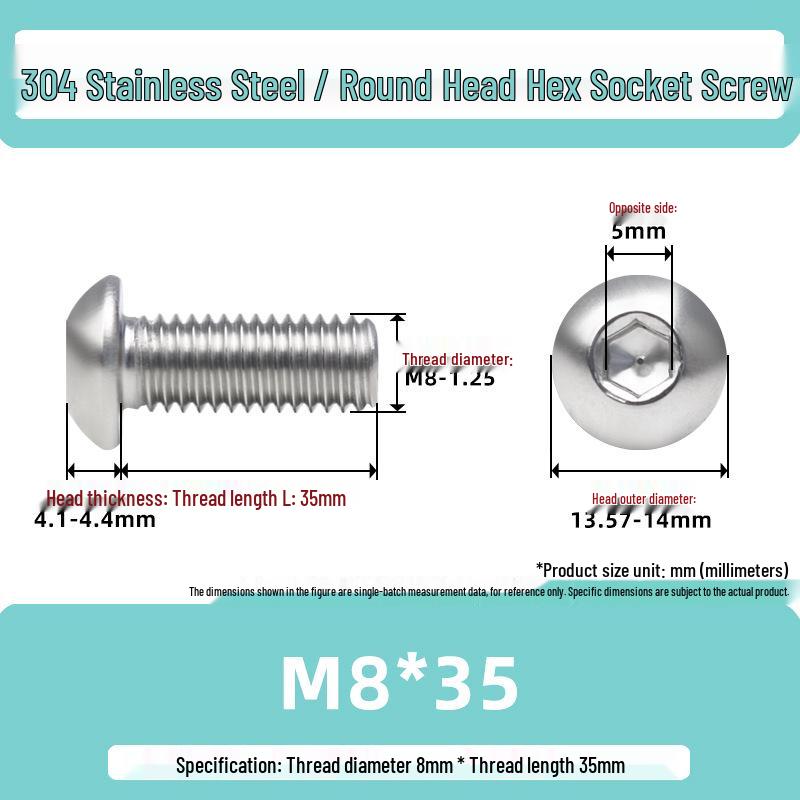 304 Stainless Steel Mushroom Head Hexagon Screw M2-M6