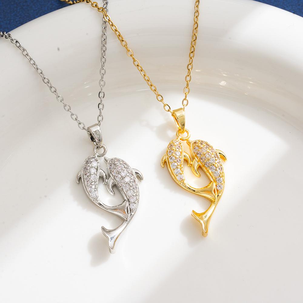 Pisces Fashion Dolphin Love Titanium Steel Necklace - Women s Simple Forest Style Clavicle Chain Hot Item 719 Necklace - Gold
