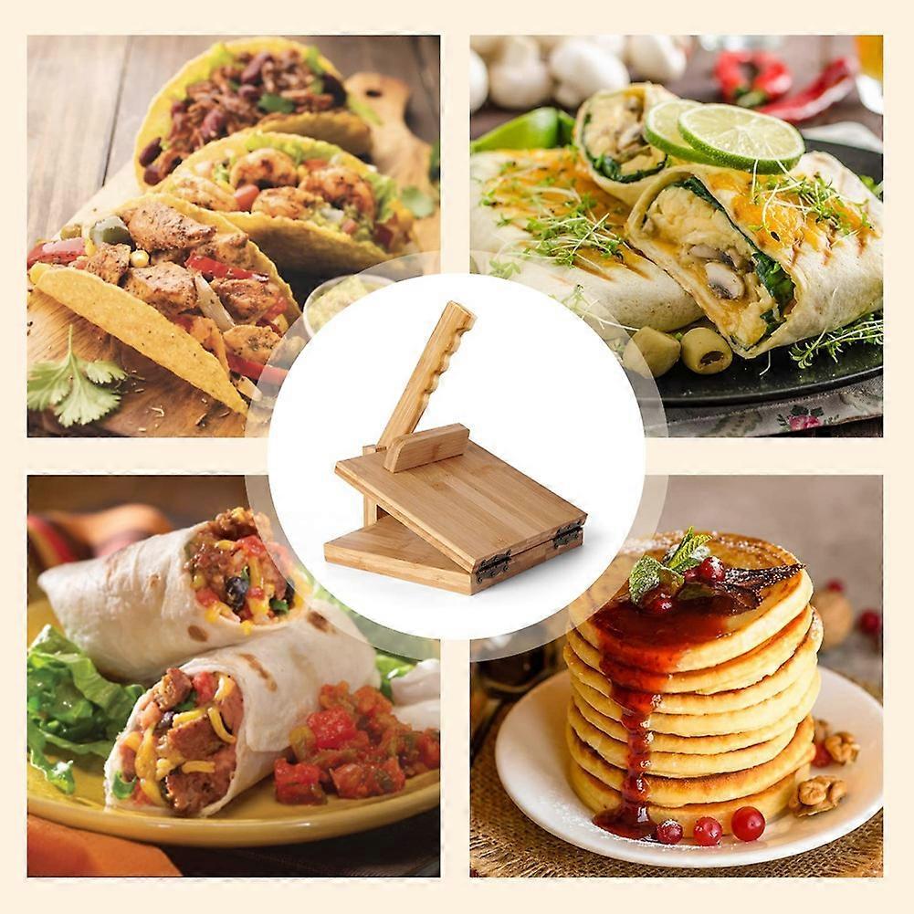 Tortilla Press10 Inch Roti Maker with Rolling Pin Large Bamboo Wood Tortilla Maker with 50 Pieces Parchment Paper