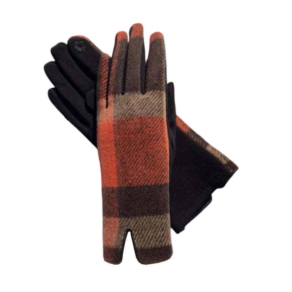 Winter Plaid Gloves Touchscreen Warm Fleece Lining Embroidered Flowers Windproof Non Slip Grips Cold Weather Hand Protection