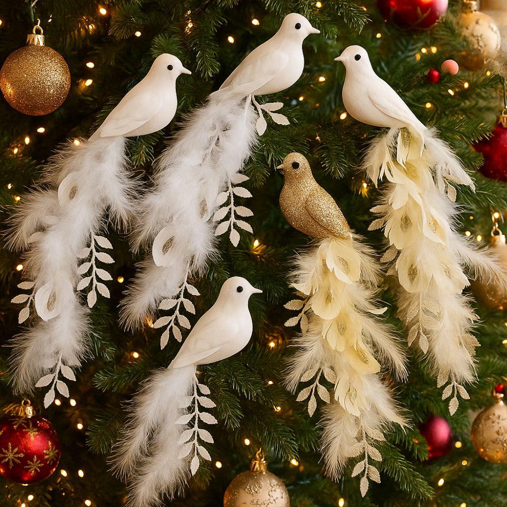 Realistic Christmas Peacock Ornaments Long Tail Peacock Bird Figurine  Home Party Decor