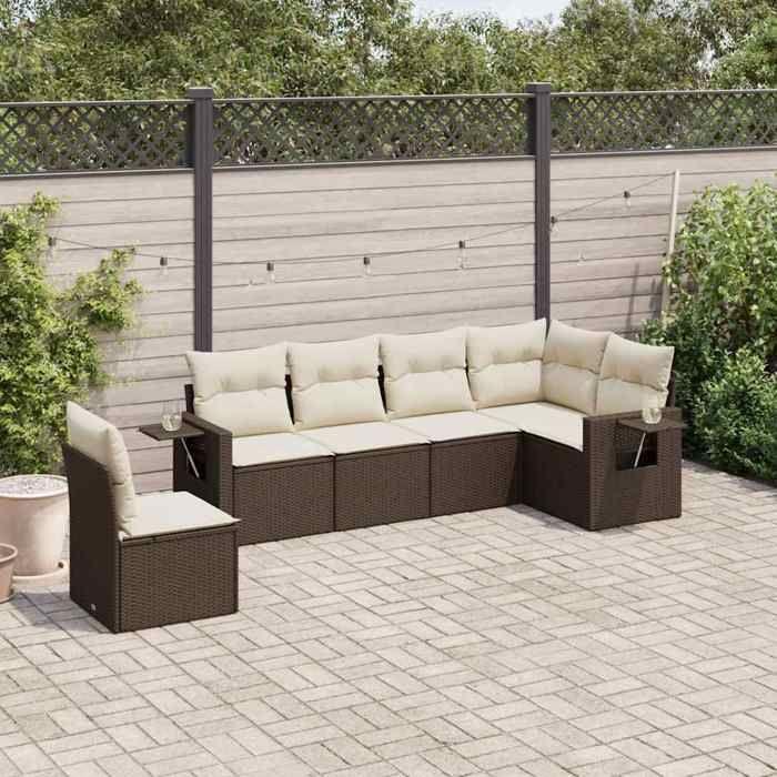 VidaXL Salon de Jardin avec Coussins 6 pcs, Canapés de Terrasse, Ensemble de Meubles de Patio, Mobilier d'Extérieur, Marron 3220232